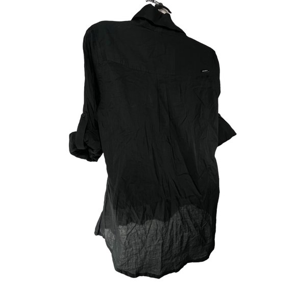 RVCA Shirt Button Down Black Sheer Light Pleated Long Sleeve Shirt Womens Small - Picture 3 of 8